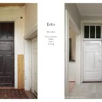 Before and after of a remake of a of entry door.